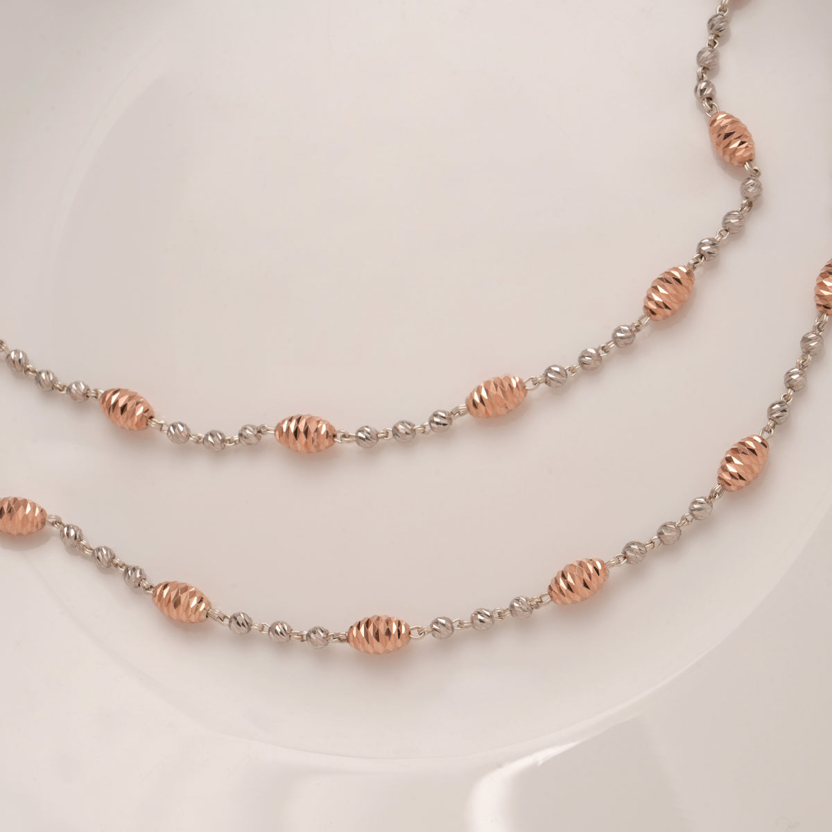 Fancy Beaded Silver Rose Gold Anklet