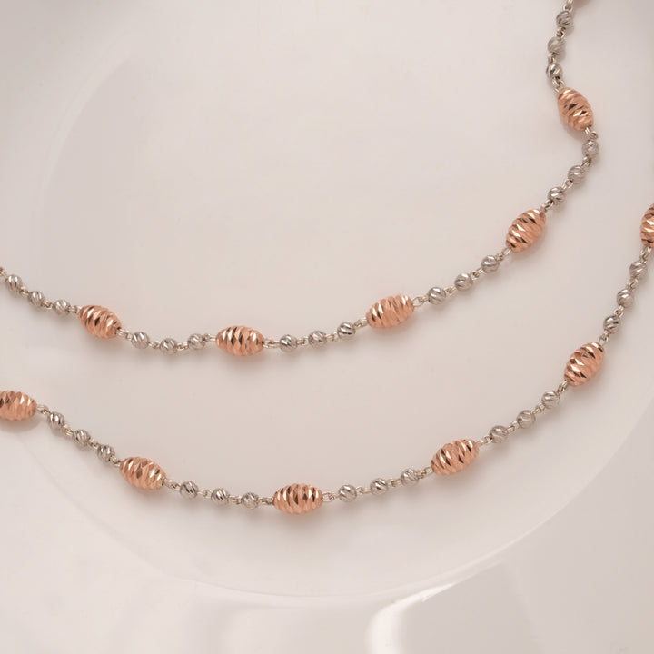 Fancy Beaded Silver Rose Gold Anklet
