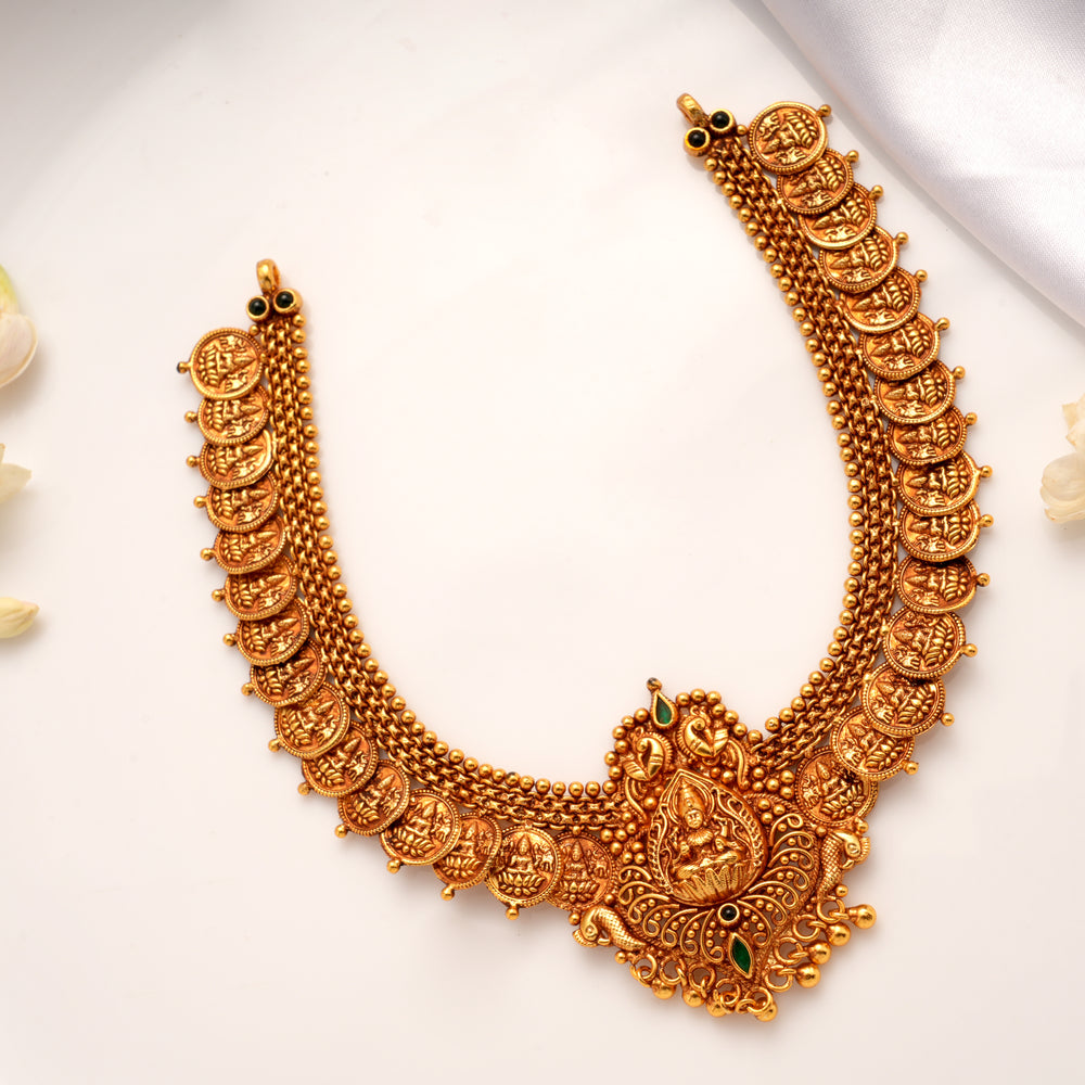 Vintage Golden Coin with Stone Lakshmi Necklace