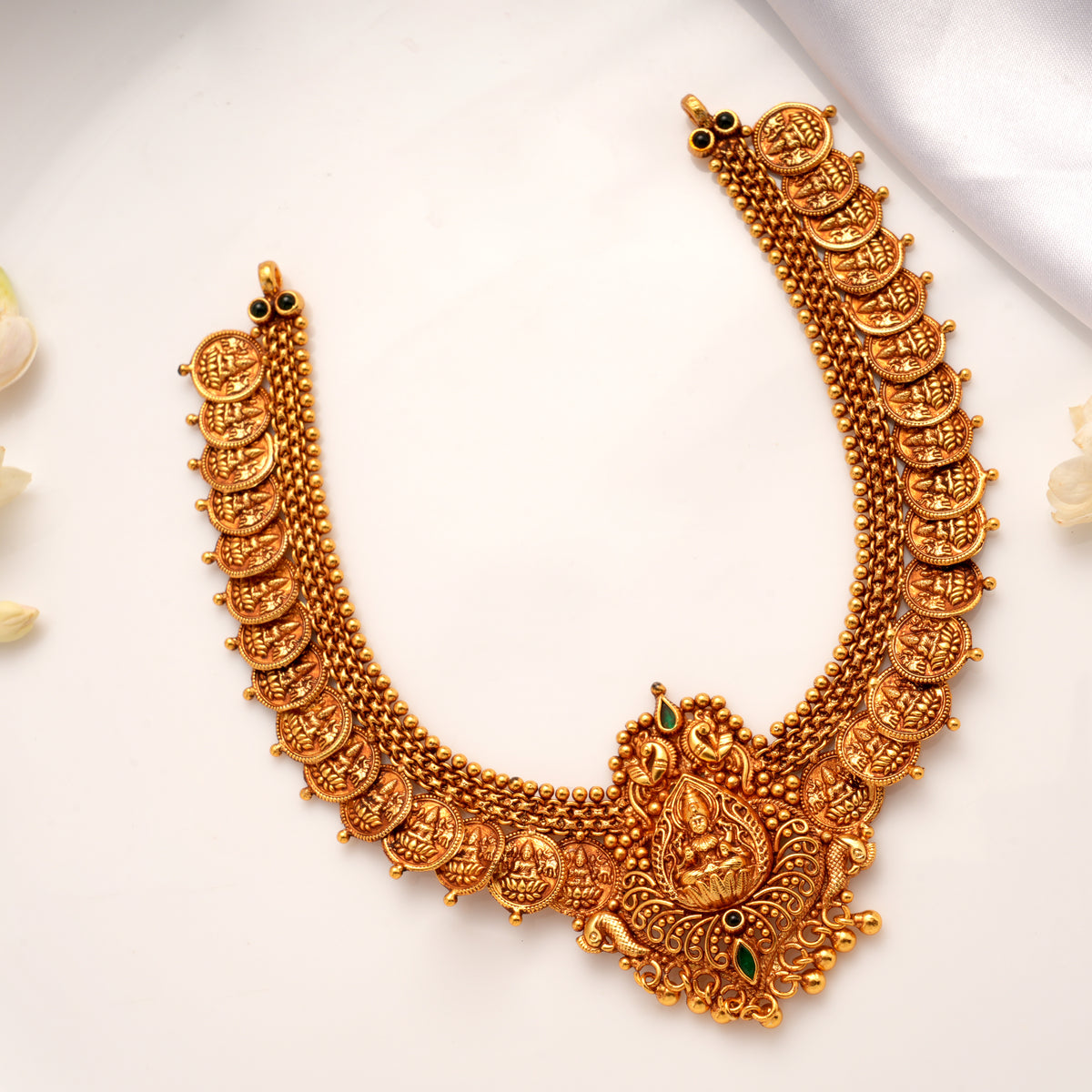 Vintage Golden Coin with Stone Lakshmi Necklace