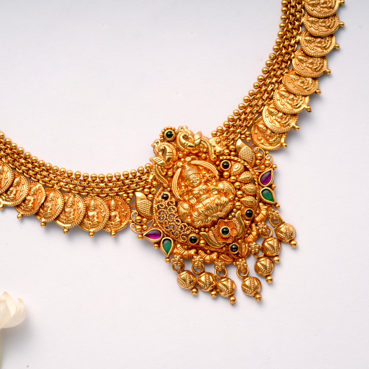 Classic Peacock with Golden Coin Drops Necklace
