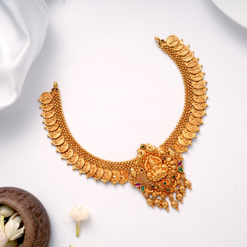 Classic Peacock with Golden Coin Drops Necklace