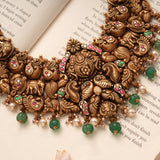Antique Grand Lakshmi with Beads Drops Golden Necklace