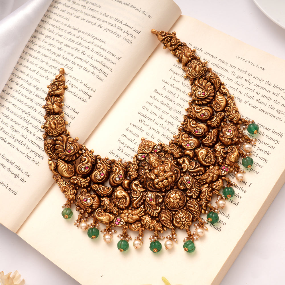 Goddess Lakshmi Colour Beads Golden Necklace