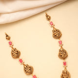 Grand Peacock Lakshmi Pink Stone Golden Necklace