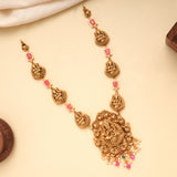 Grand Peacock Lakshmi Pink Stone Golden Necklace
