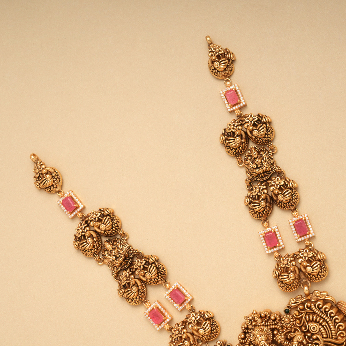 Heritage Pink Stone Golden Lakshmi Necklace