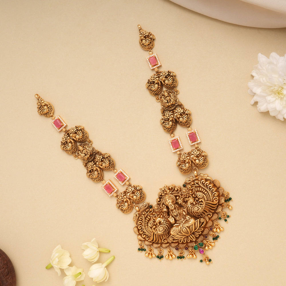 Heritage Pink Stone Golden Lakshmi Necklace