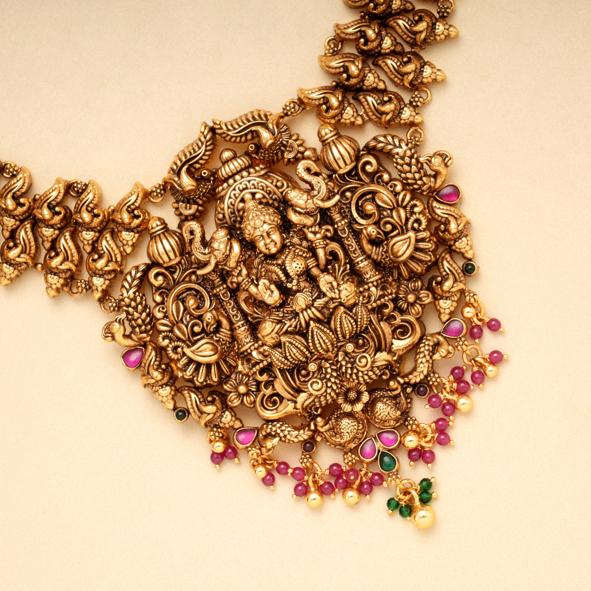 Antique Gaja Lakshmi Peacock Golden Necklace
