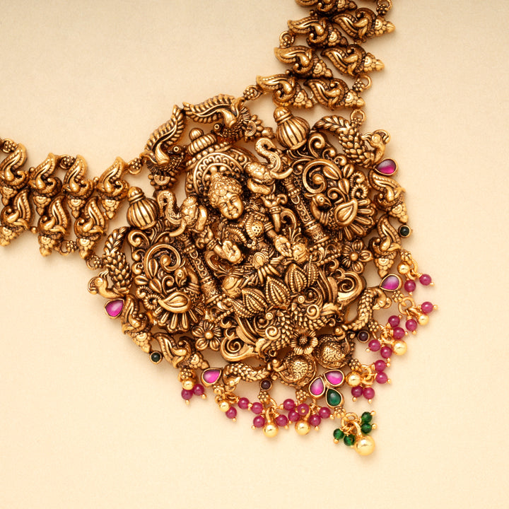 Antique Gaja Lakshmi Peacock Golden Necklace