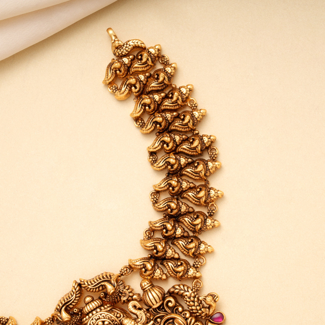 Antique Gaja Lakshmi Peacock Golden Necklace