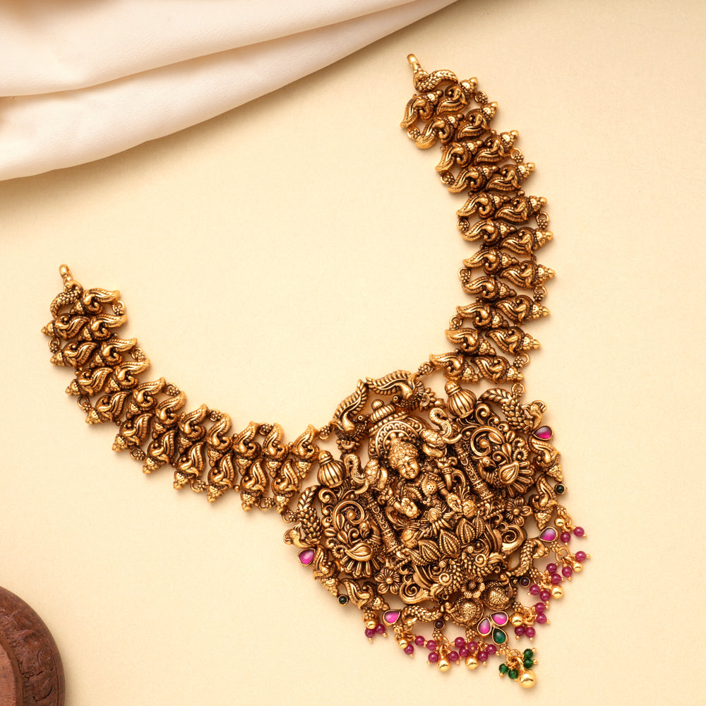 Antique Gaja Lakshmi Peacock Golden Necklace