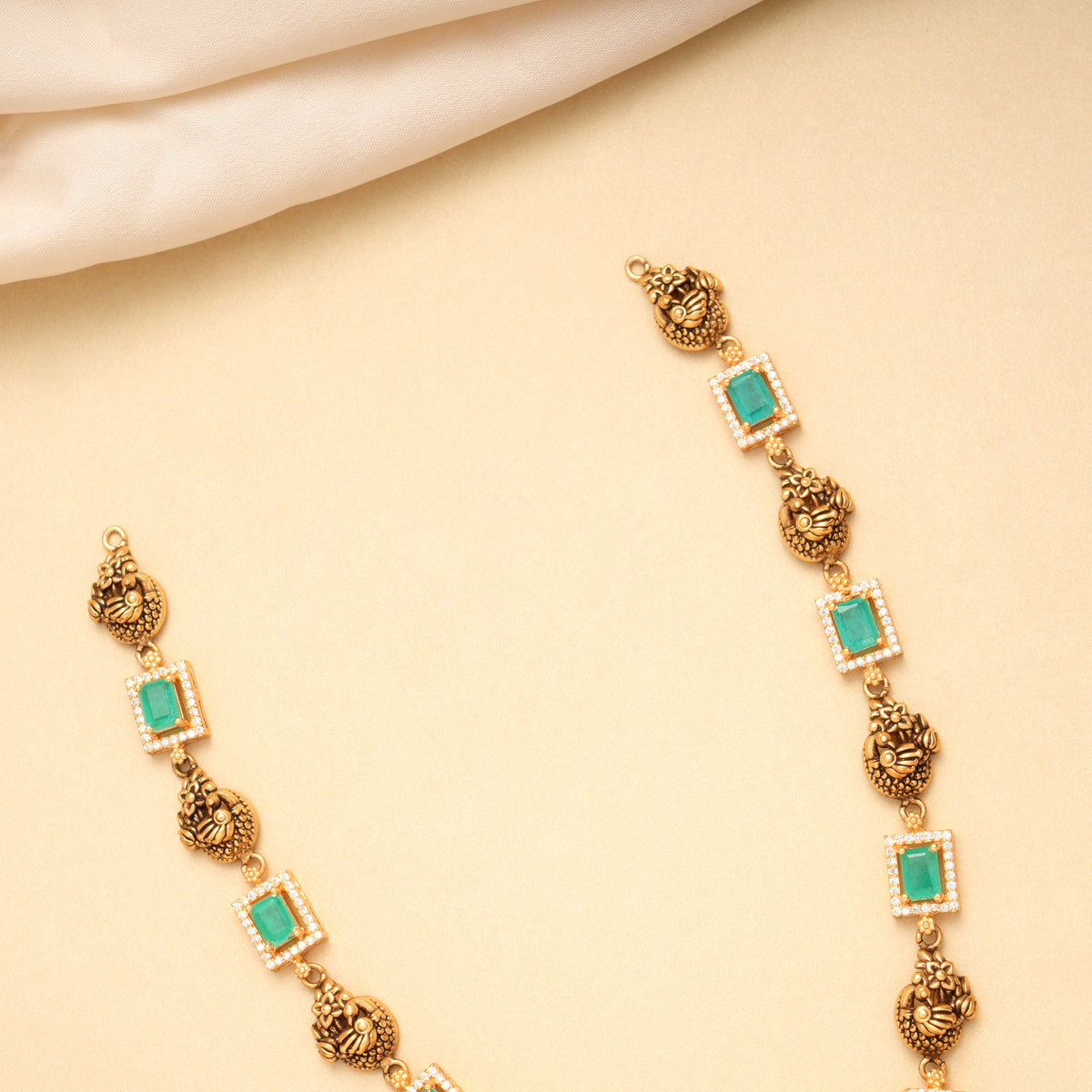Antique Peacock Gaja Lakshmi Golden Necklace
