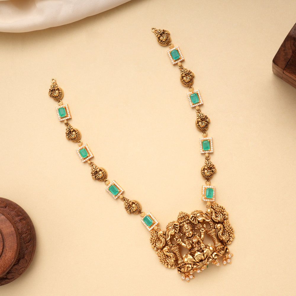 Antique Peacock Gaja Lakshmi Golden Necklace