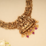 Antique Lakshmi Ruby Beads Golden Necklace