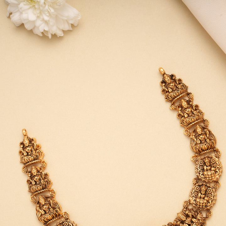 Antique Lakshmi Ruby Beads Golden Necklace