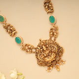 Premium Lakshmi Green Stone Golden Necklace