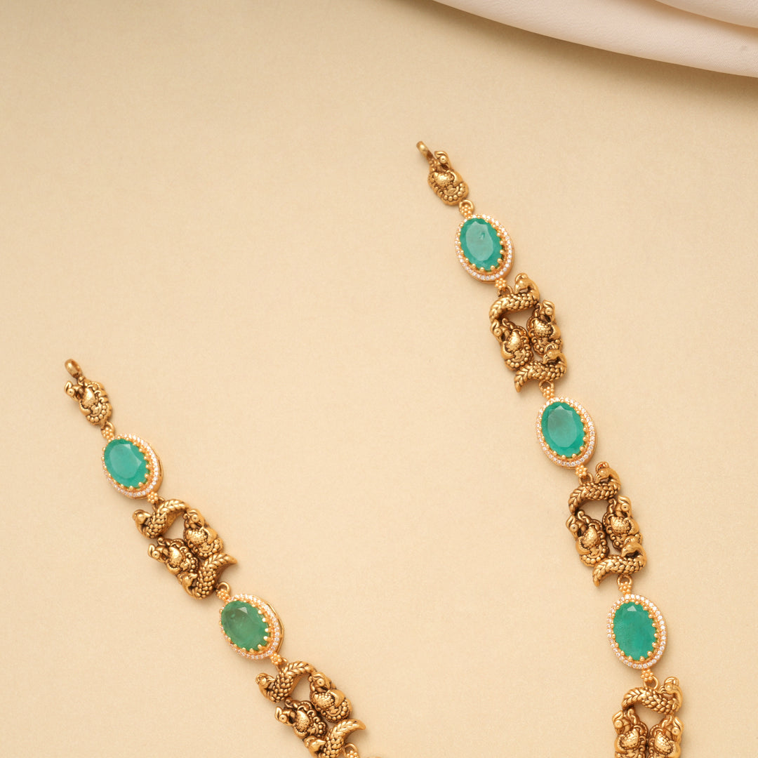 Premium Lakshmi Green Stone Golden Necklace