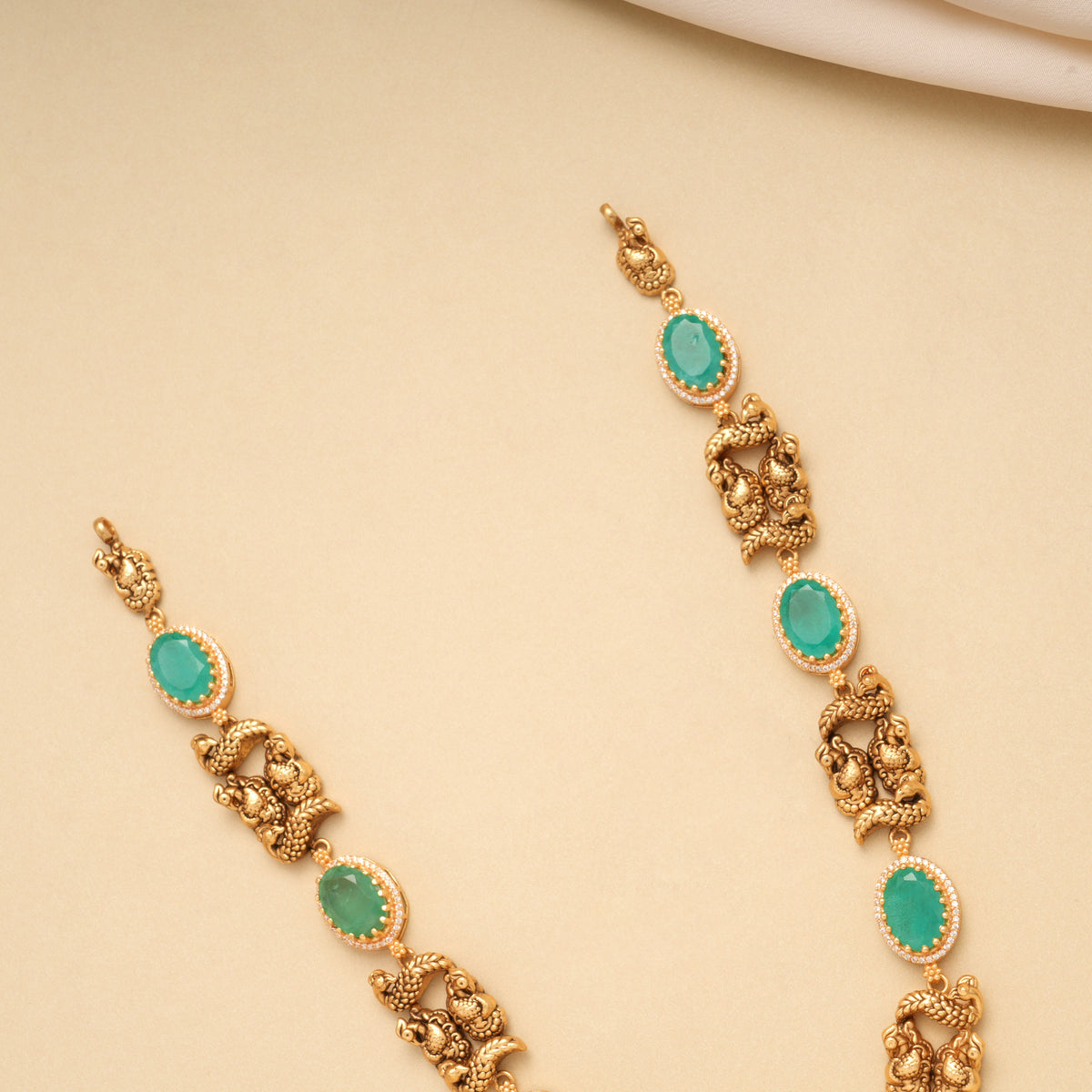 Premium Lakshmi Green Stone Golden Necklace