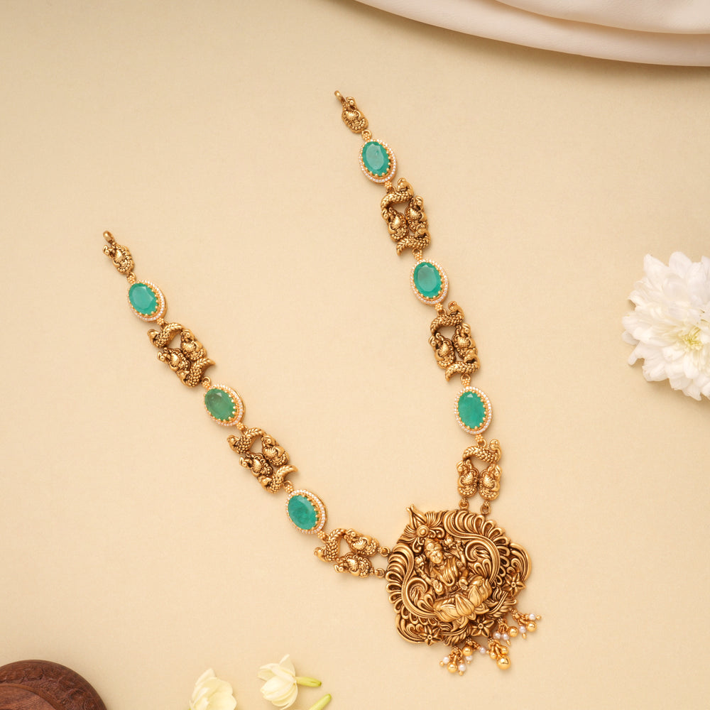 Premium Lakshmi Green Stone Golden Necklace
