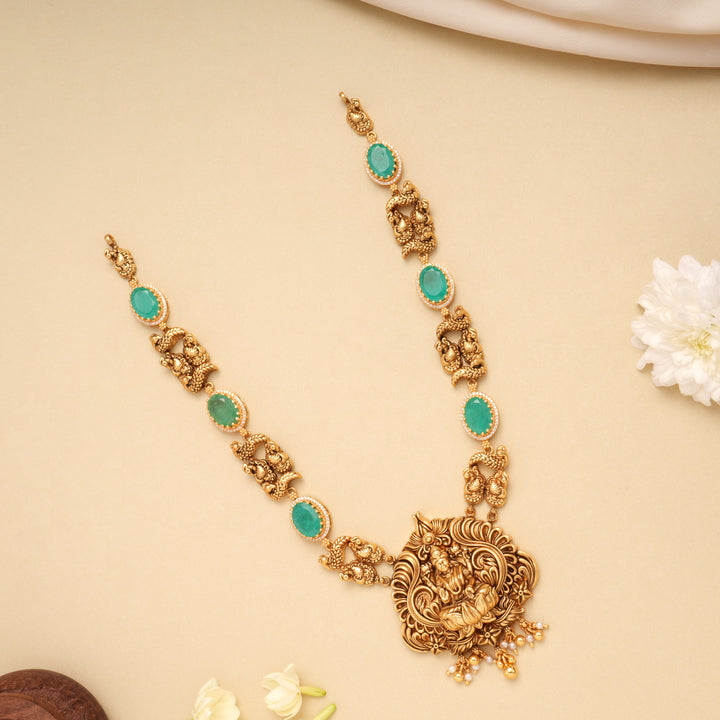 Premium Lakshmi Green Stone Golden Necklace
