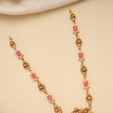 Antique Lotus Lakshmi Pink Stone Golden Necklace