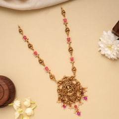 Antique Lotus Lakshmi Pink Stone Golden Necklace
