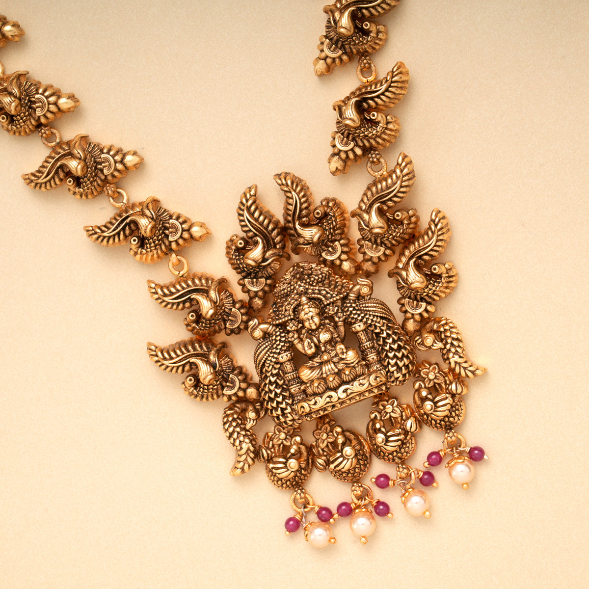 Antique Peacock Lakshmi Golden Necklace