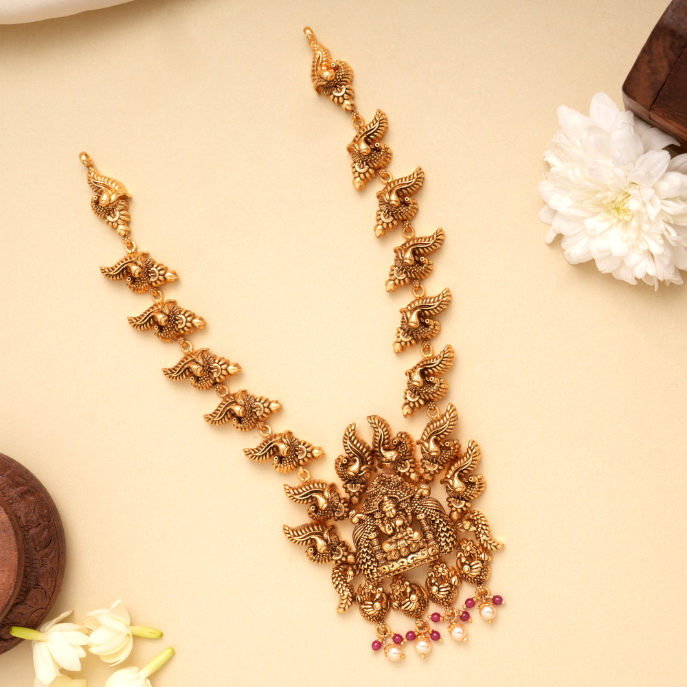 Antique Peacock Lakshmi Golden Necklace