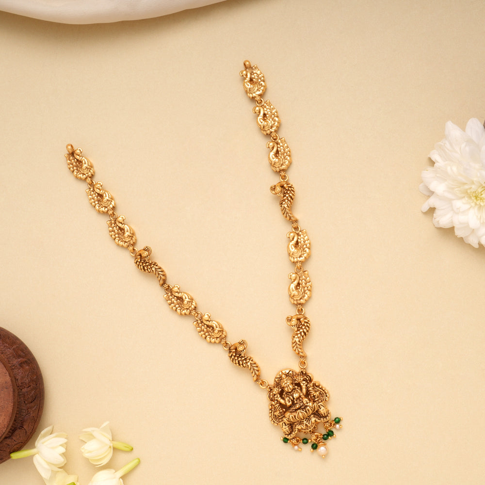 Devotional Lakshmi Green Beads Golden Necklace