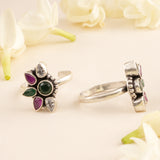 Half Floral Ruby and Emerald Toe Ring