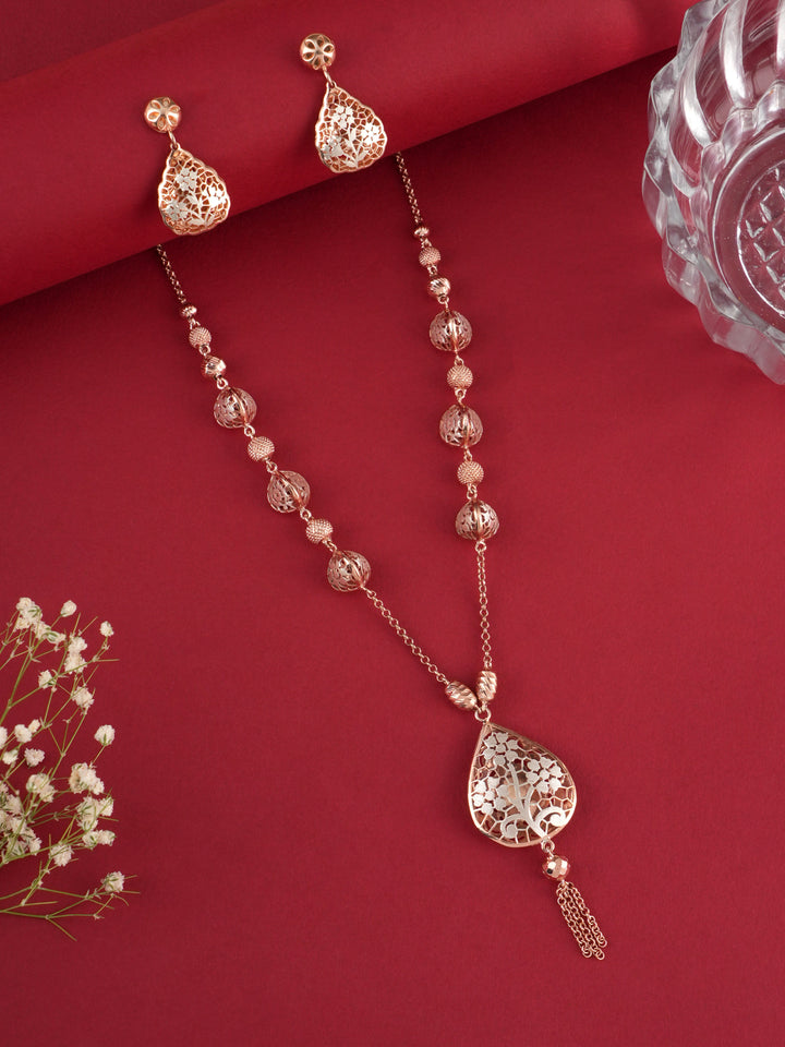 Rose Gold Silver Drop Shaped Necklace Set