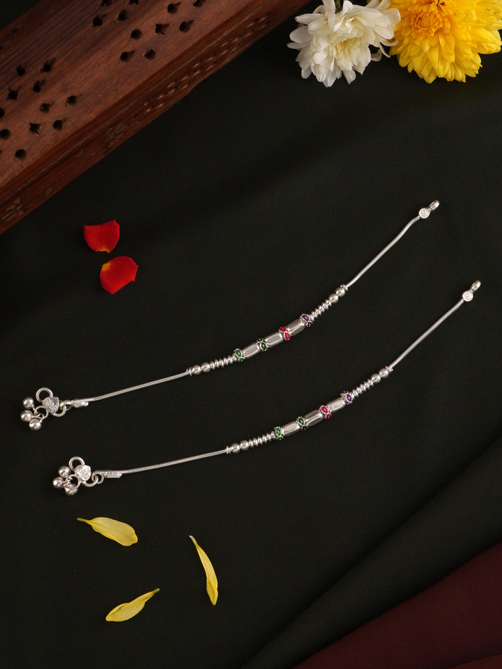 Silver Rectangle Ball Design Anklet