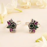 Half Floral Ruby and Emerald Toe Ring