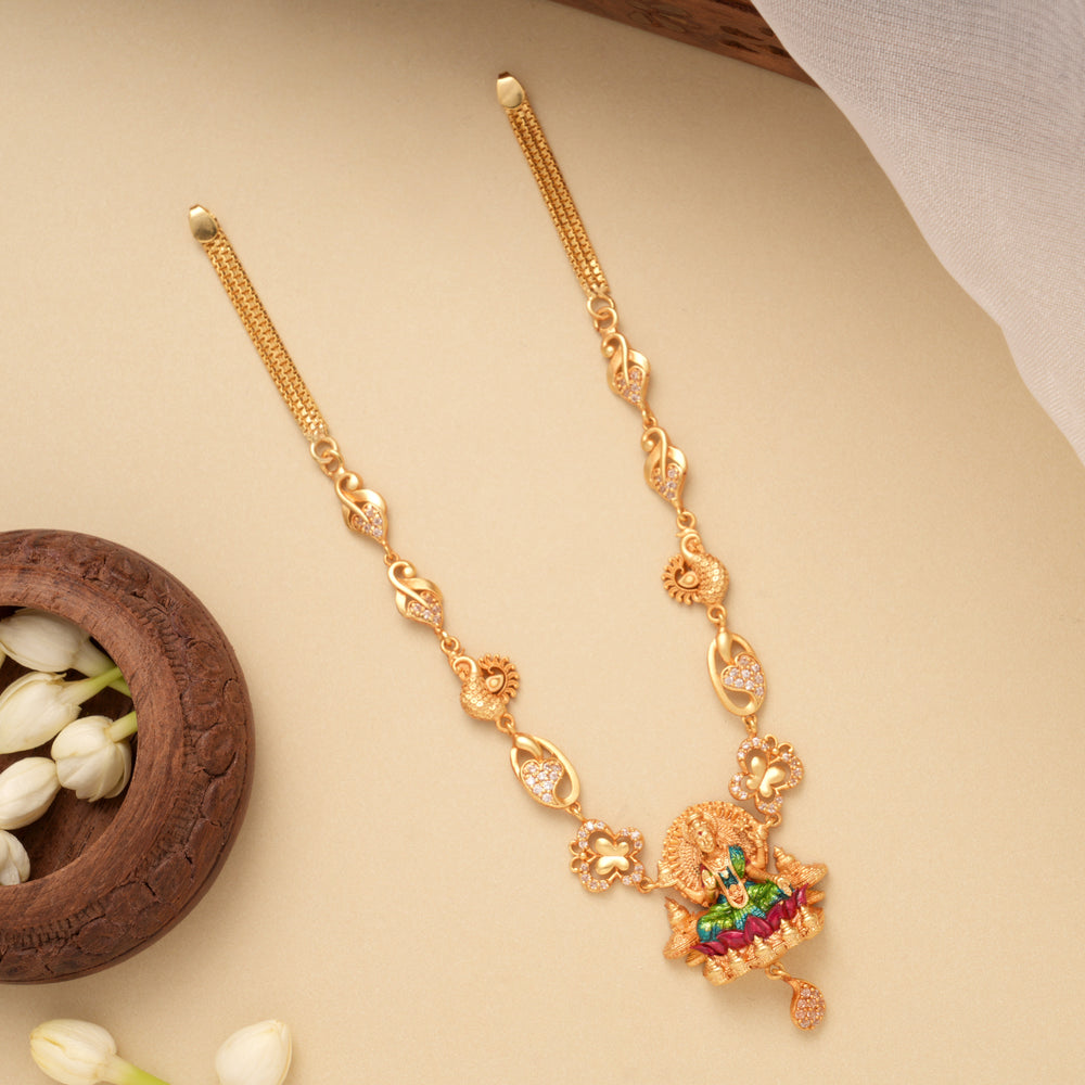 Intricate Temple Lakshmi Design Golden Necklace