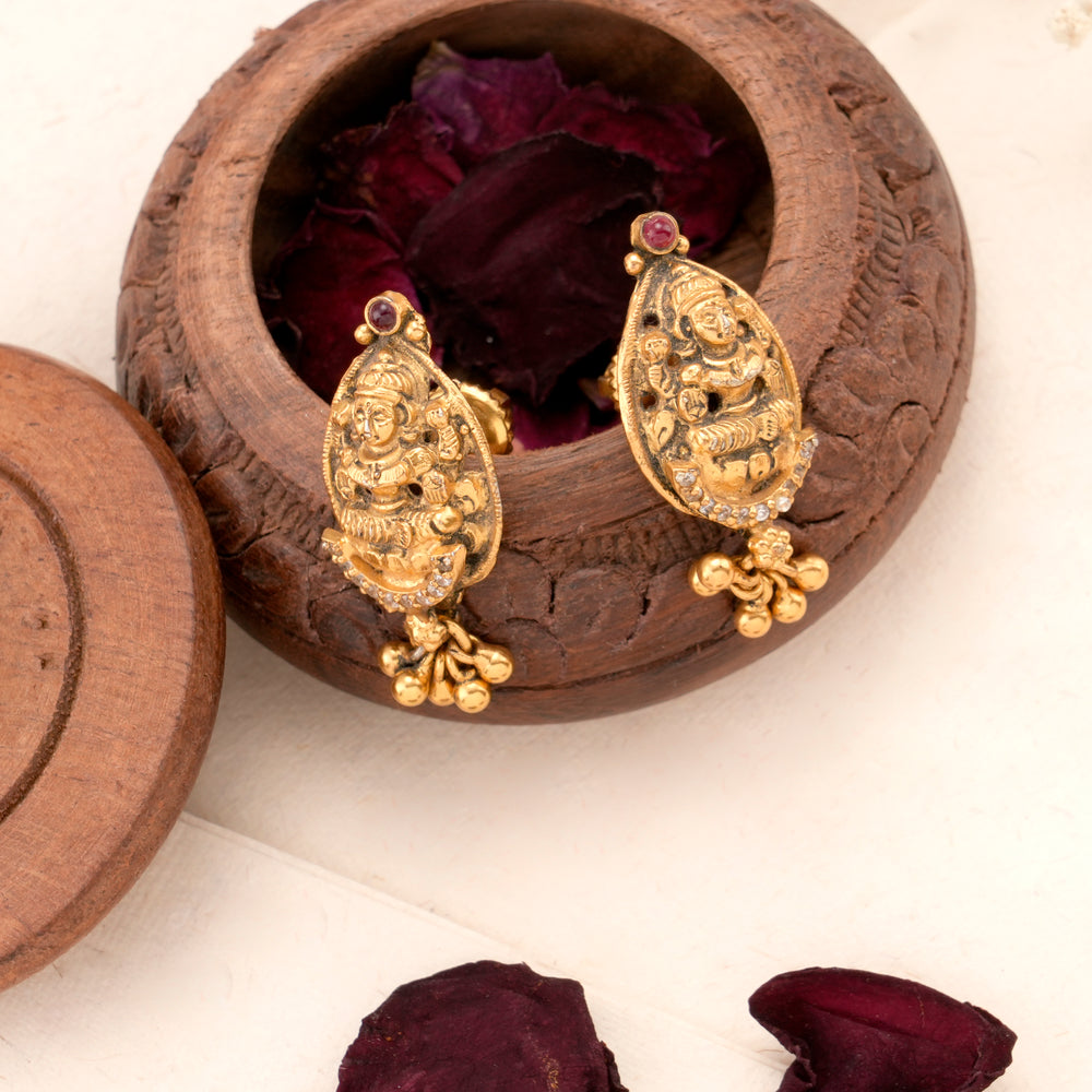 Oval Design Antique Lakshmi Golden Earring