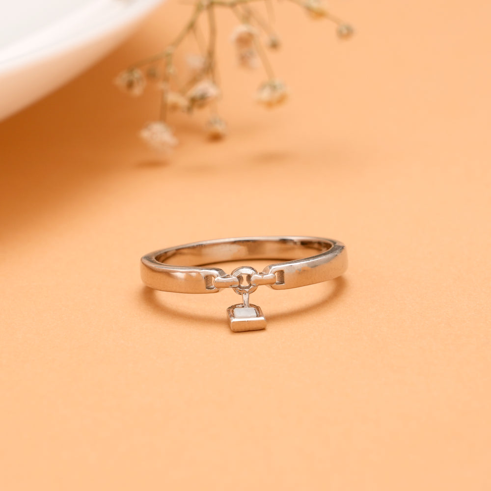 Trendy Dangling Padlock Silver Ring
