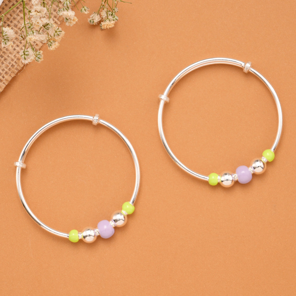 Neon Green & Lavender Bead Baby Silver Bangle