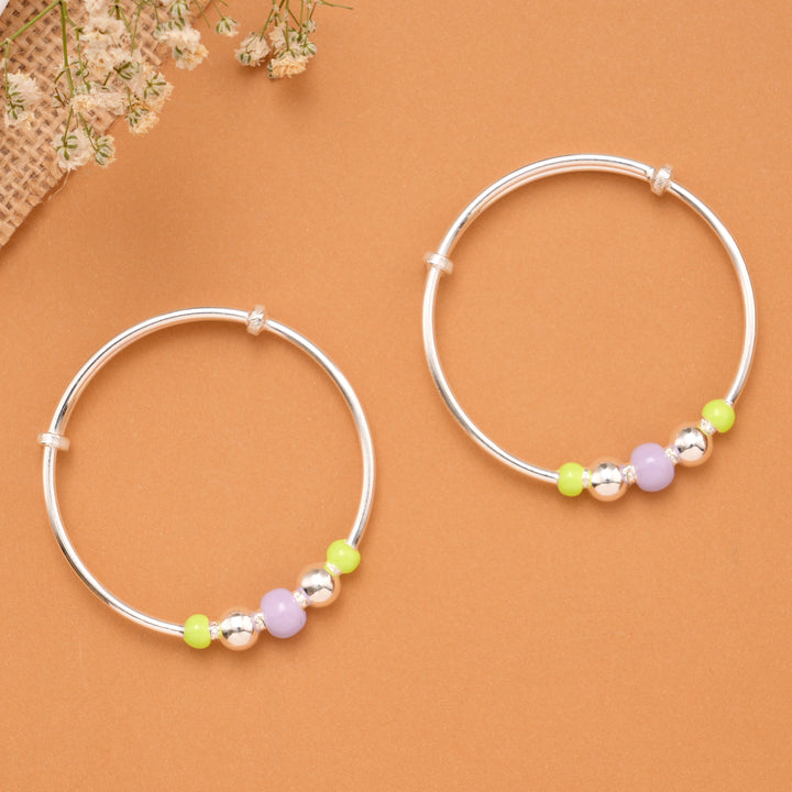 Neon Green & Lavender Bead Baby Silver Bangle