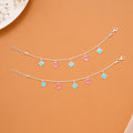 Pink Colour Heart Enamel Silver Baby Anklets