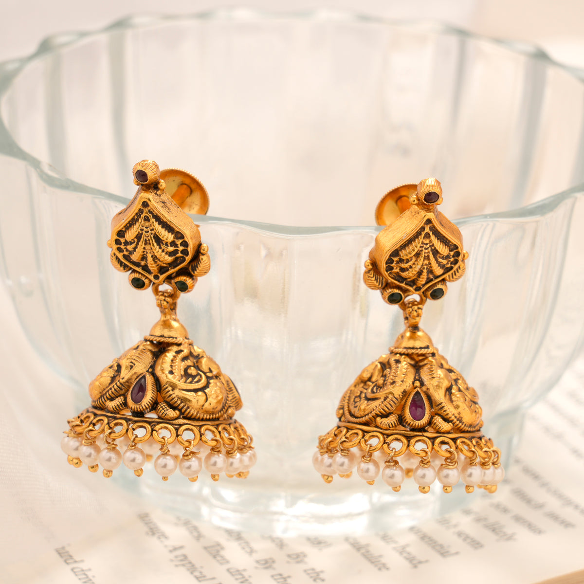 Temple Arch with Ruby & Pearls Antique Jhumka