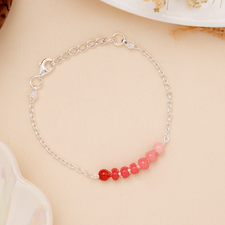 Red Gradient Beaded Baby Silver Bracelet