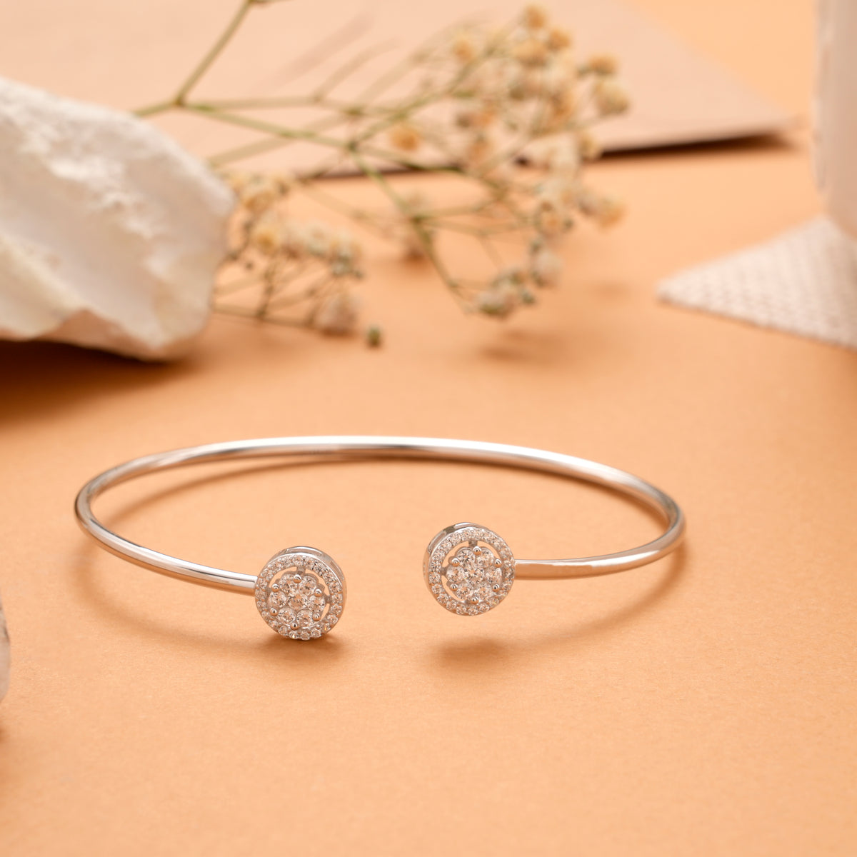 Shining Dual Round Halo Silver Bracelet