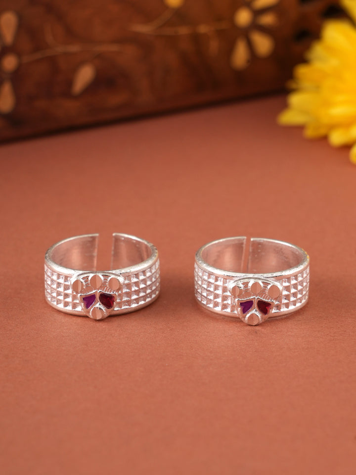 Heart Purple Enamelled Grid Band Silver Metti