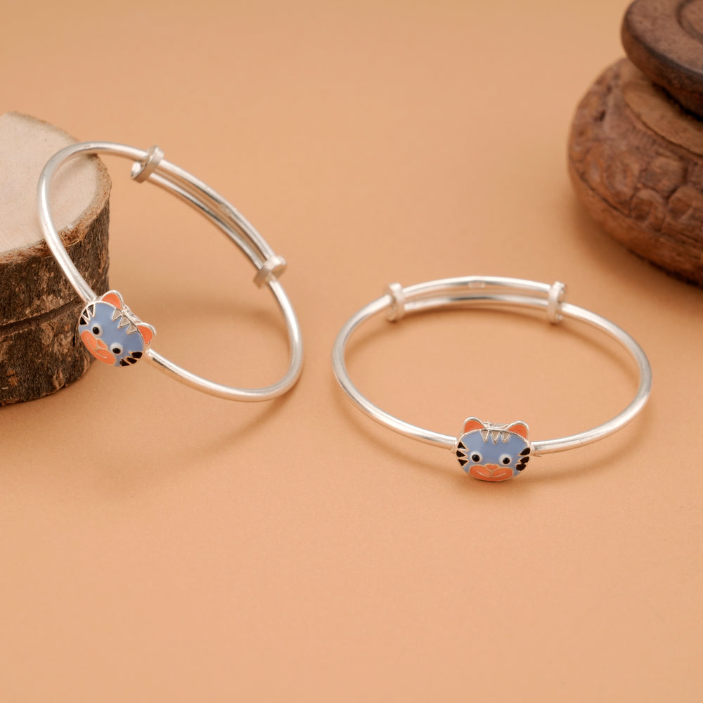 Tiny Tiger Charm Silver Baby Bangle