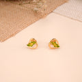 Open Heart Shape Green Leaf Golden Stud