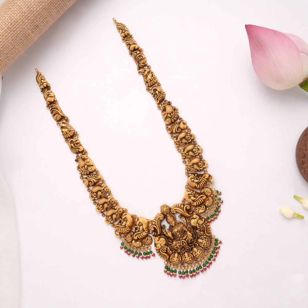 Antique Lakshmi With Color Beads Drops Golden Haram