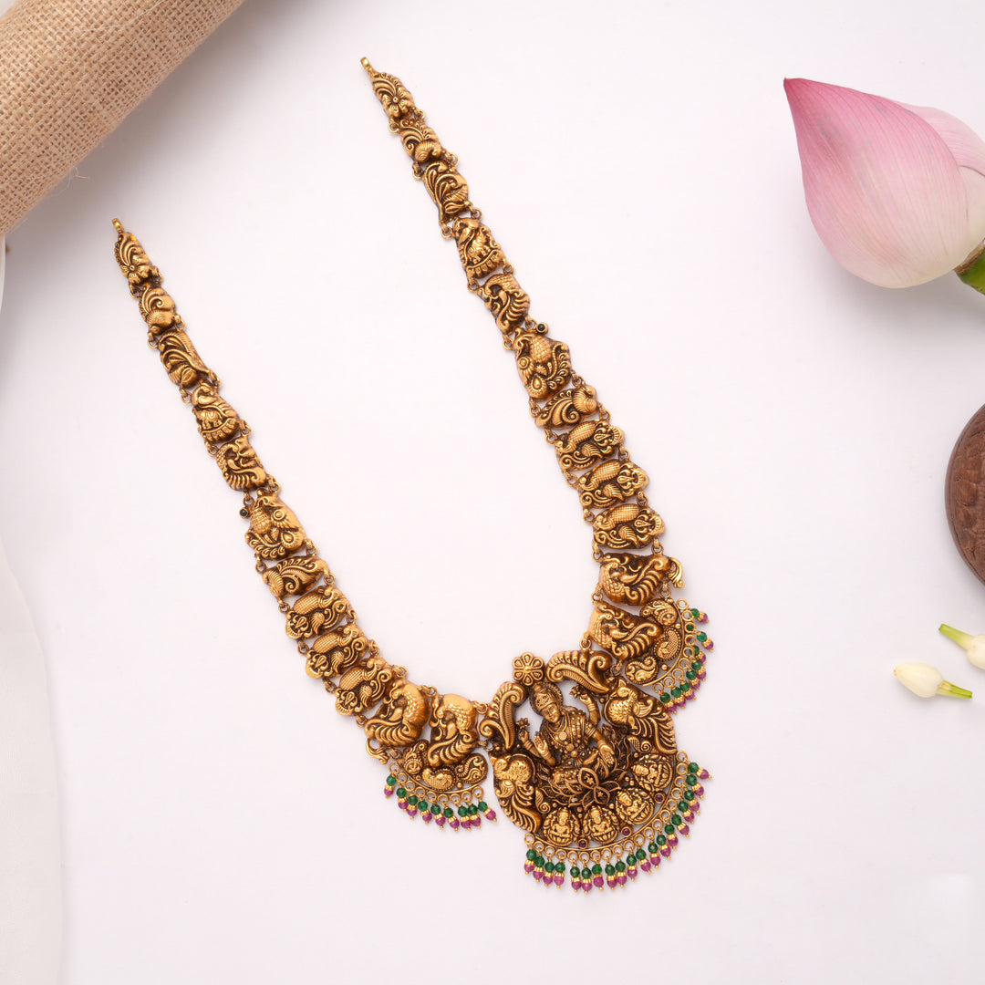 Antique Lakshmi With Color Beads Drops Golden Haram