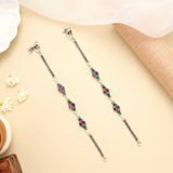 Ruby Emerald Cluster Trail Silver Anklet