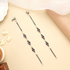 Ruby Emerald Cluster Trail Silver Anklet